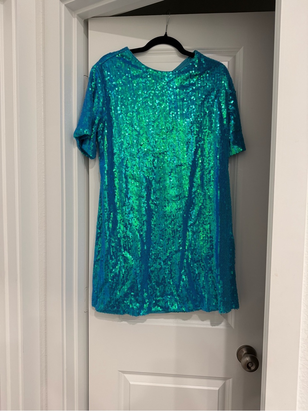 Amazon Teal Sequin Short Sleeve Tunic Dress